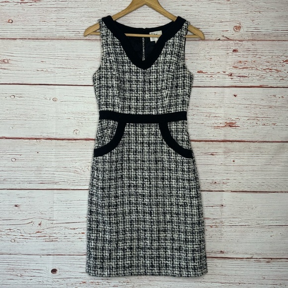 Milly of New York Boucle Tweed Sleeveless Sheath Dress Black/White Sz 0 - Picture 2 of 14
